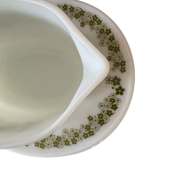 Vtg PYREX Corning Spring Blossom Milk Glass Gravy Boat Under plate Sauce Server - Picture 5 of 16